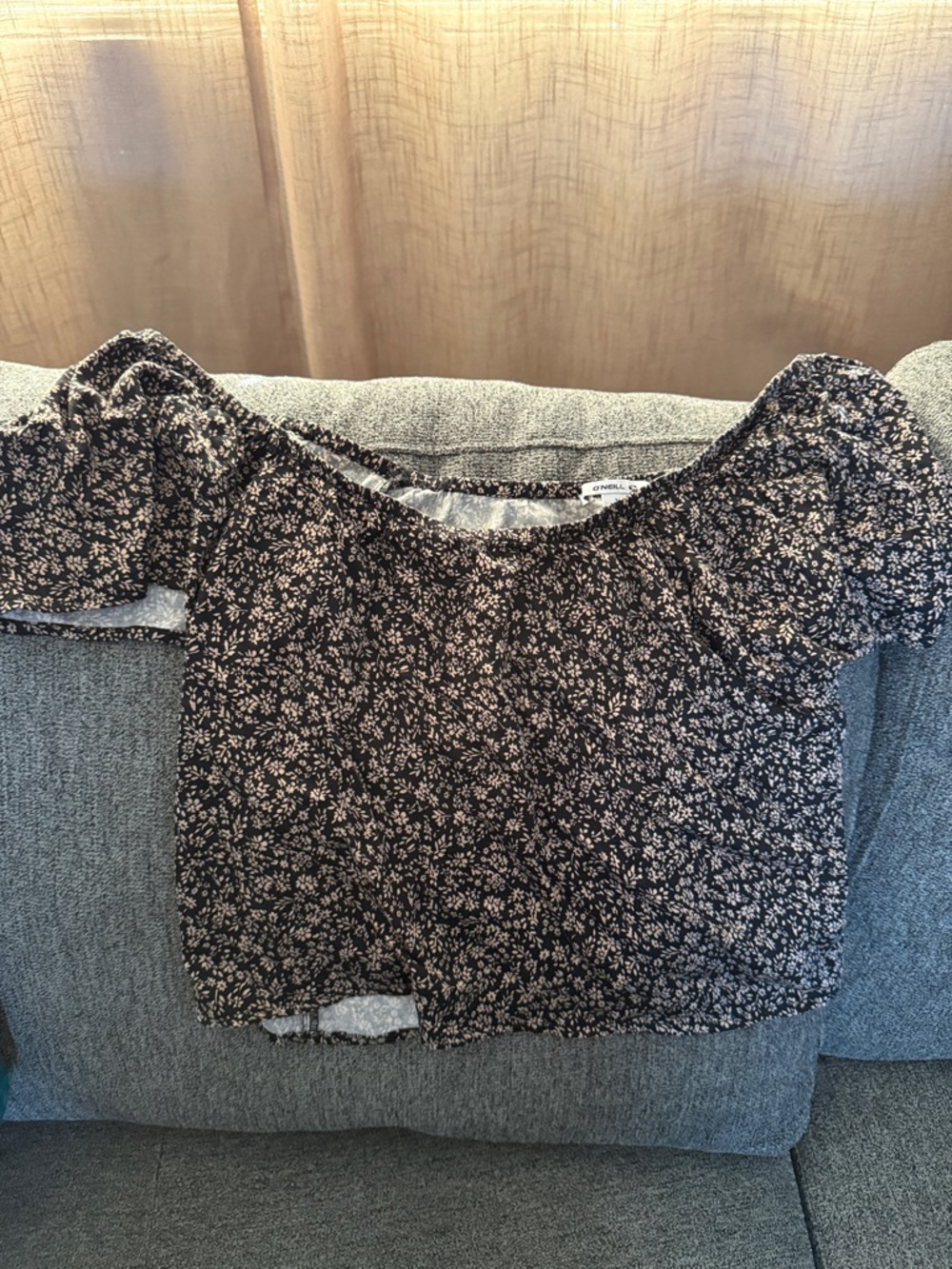 O'Neill Black Floral Off-Shoulder Smocked Crop Top
